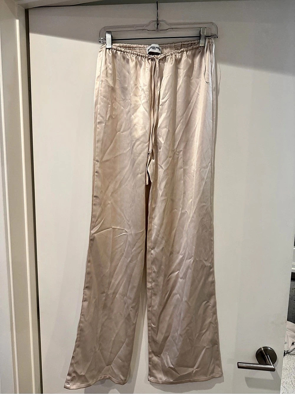 Princess Polly Soulstar Satin Pants Champagne Wide Leg Cream